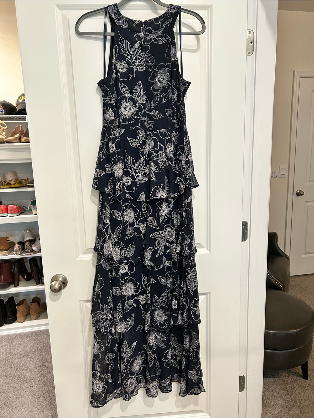 Tommy Hilfiger Floral Tiered Maxi Dress Navy White Size 10